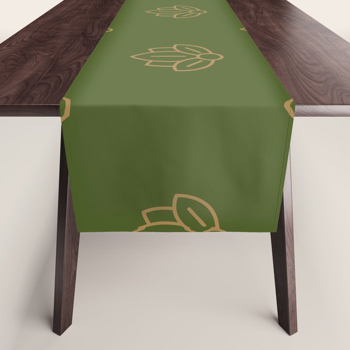 Gold Spiritual Lotus on Dark Olive Green Table Runner Gallery Image 1
