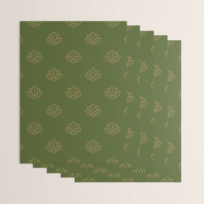 Gold Spiritual Lotus on Dark Olive Green Wrapping Paper Gallery Image 3
