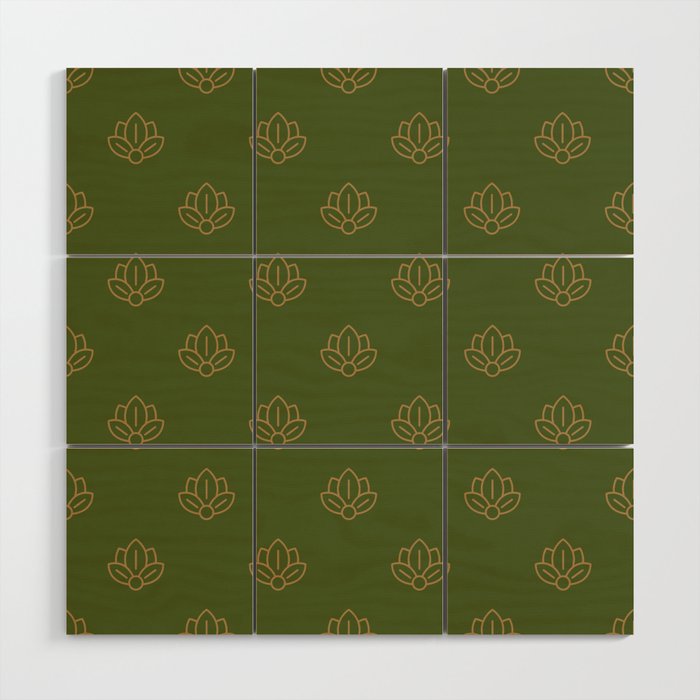 Gold Spiritual Lotus on Dark Olive Green Wood Wall Art Gallery Image 1