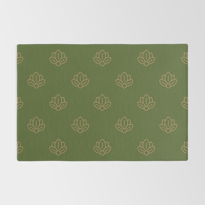 Gold Spiritual Lotus on Dark Olive Green Rug Gallery Image 2