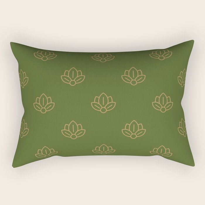 Gold Spiritual Lotus on Dark Olive Green Rectangular Pillow Gallery Image 2