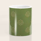 Gold Spiritual Lotus on Dark Olive Green Coffee Mug Gallery Image 4