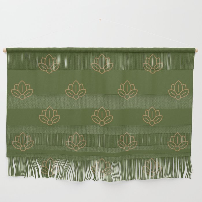 Gold Spiritual Lotus on Dark Olive Green Wall Hanging Gallery Image 1