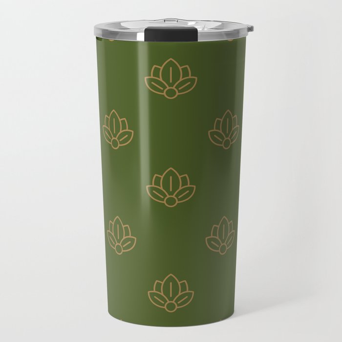 Gold Spiritual Lotus on Dark Olive Green Travel Mug Gallery Image 1