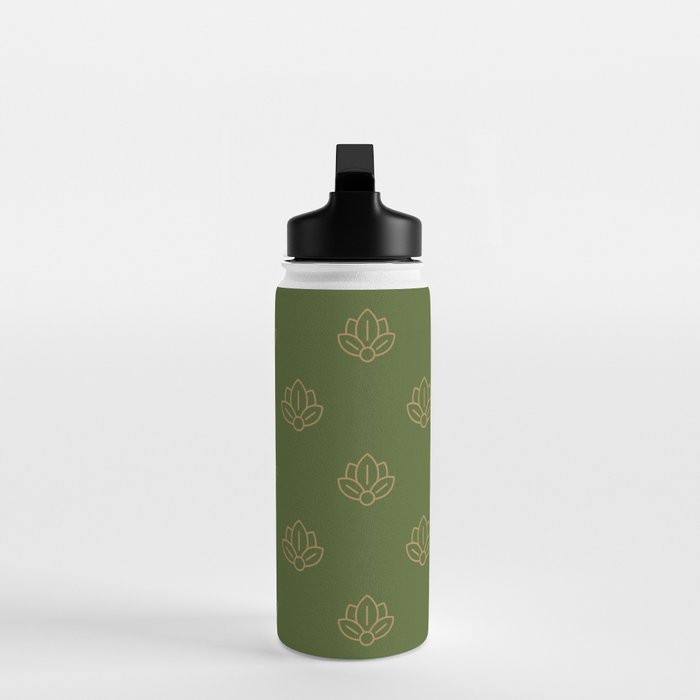 Gold Spiritual Lotus on Dark Olive Green Water Bottle Gallery Image 3