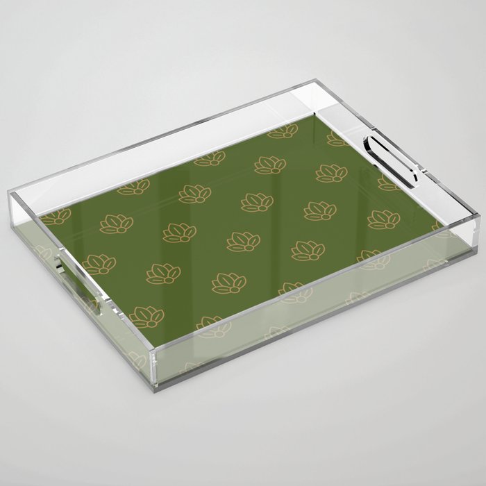 Gold Spiritual Lotus on Dark Olive Green Acrylic Tray Gallery Image 1