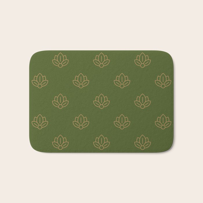Gold Spiritual Lotus on Dark Olive Green Bath Mat Gallery Image 1