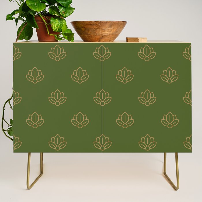 Gold Spiritual Lotus on Dark Olive Green Credenza Gallery Image 1