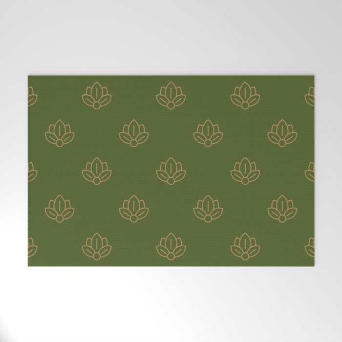 Gold Spiritual Lotus on Dark Olive Green Welcome Mat Gallery Image 1