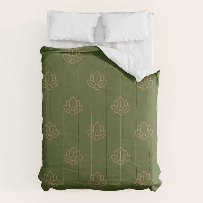 Gold Spiritual Lotus on Dark Olive Green Comforter Gallery Image 6
