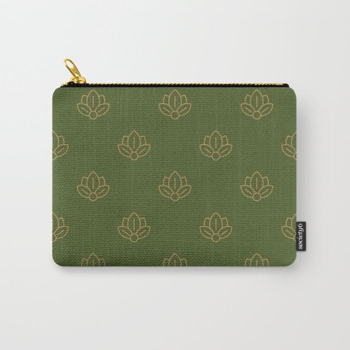 Gold Spiritual Lotus on Dark Olive Green Carry All Pouch Gallery Image 1