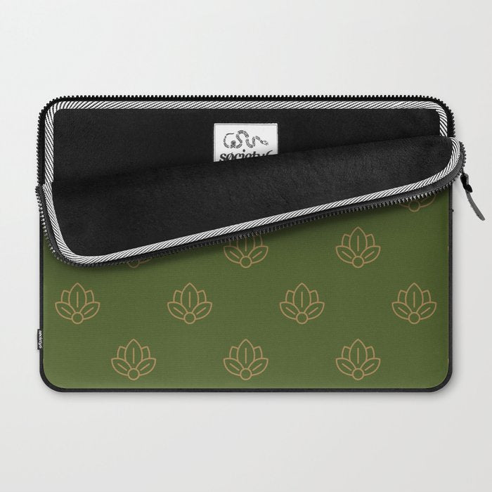 Gold Spiritual Lotus on Dark Olive Green Laptop Sleeve Gallery Image 2