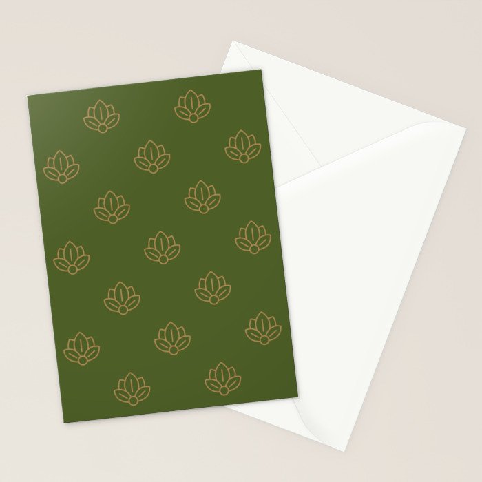 Gold Spiritual Lotus on Dark Olive Green Stationery Card Gallery Image 2