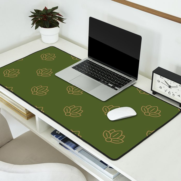Gold Spiritual Lotus on Dark Olive Green Desk Mat Gallery Image 2
