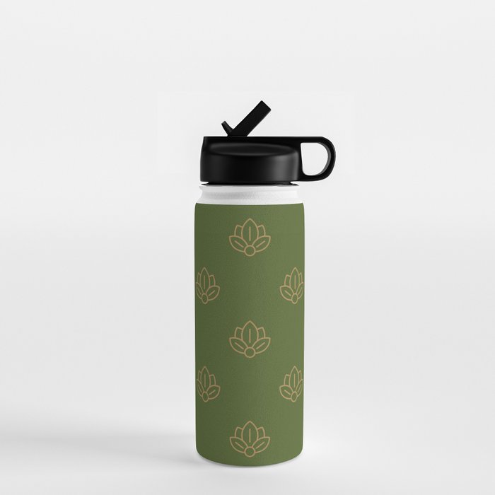 Gold Spiritual Lotus on Dark Olive Green Water Bottle