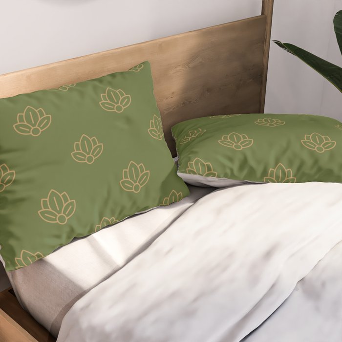 Gold Spiritual Lotus on Dark Olive Green Pillow Sham Gallery Image 2