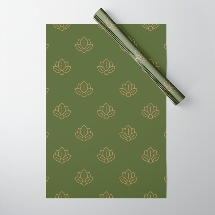 Gold Spiritual Lotus on Dark Olive Green Wrapping Paper Gallery Image 1