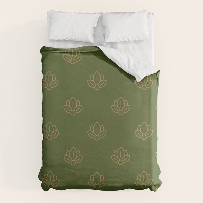 Gold Spiritual Lotus on Dark Olive Green Duvet Cover Gallery Image 1