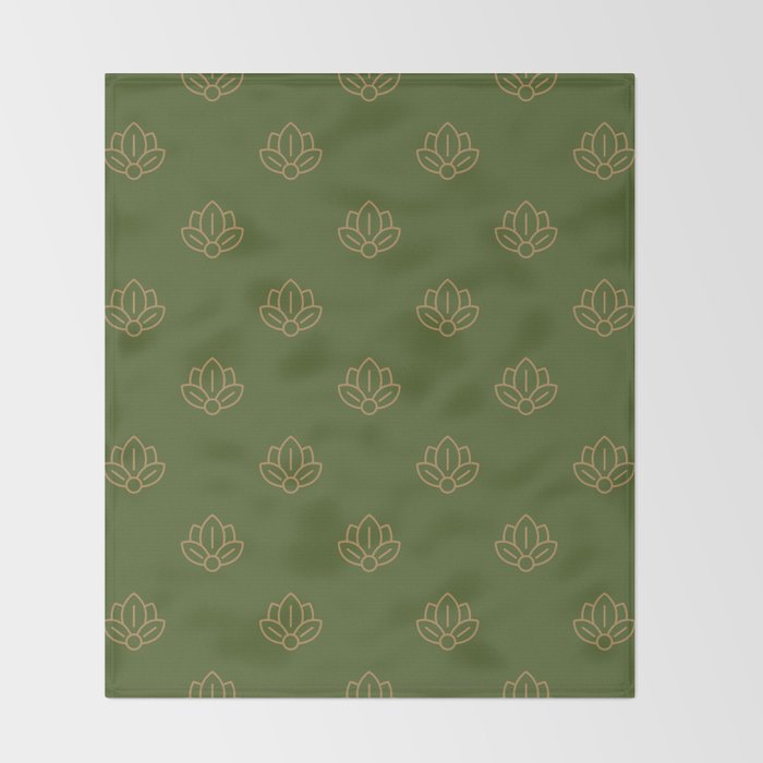 Gold Spiritual Lotus on Dark Olive Green Throw Blanket Gallery Image 2