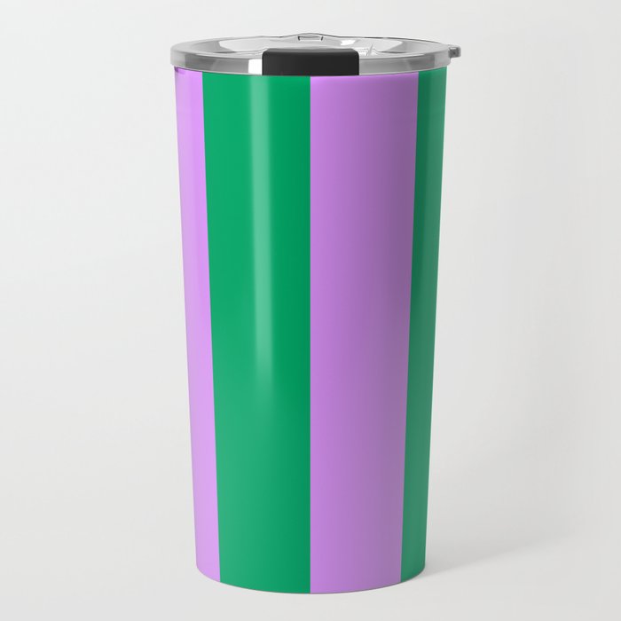 Vibrant green and purple stipes Travel Mug Gallery Image 1