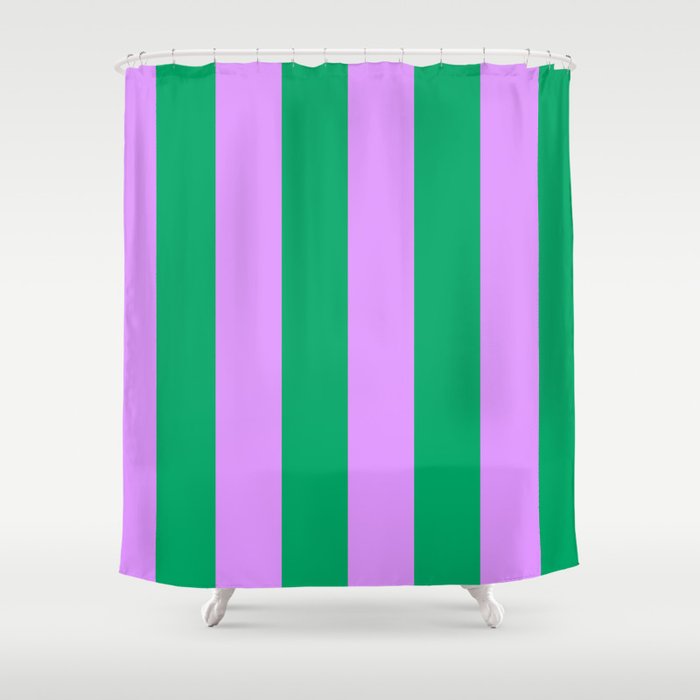 Vibrant green and purple stipes Shower Curtain Gallery Image 1