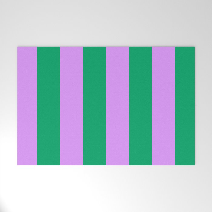 Vibrant green and purple stipes Welcome Mat Gallery Image 1