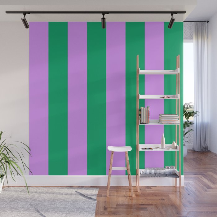 Vibrant green and purple stipes Wall Mural Gallery Image 1