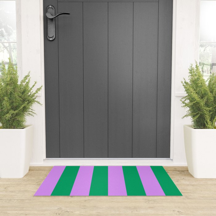 Vibrant green and purple stipes Welcome Mat Gallery Image 3