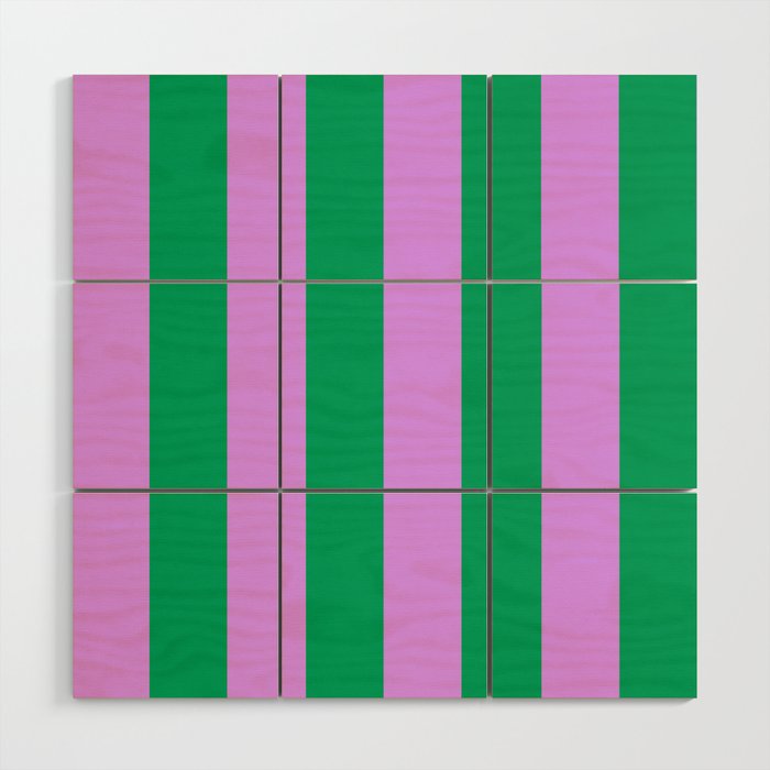 Vibrant green and purple stipes Wood Wall Art Gallery Image 1