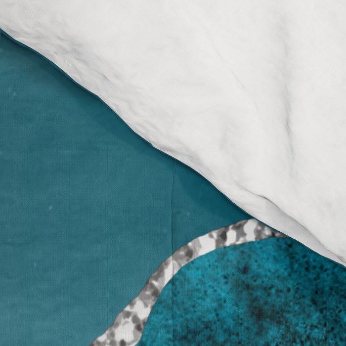 Glamour Turquoise Blue Bohemian Watercolor Marble With Silver Glitter Veins Comforter Gallery Image 4