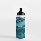 Glamour Turquoise Blue Bohemian Watercolor Marble With Silver Glitter Veins Water Bottle Gallery Image 2