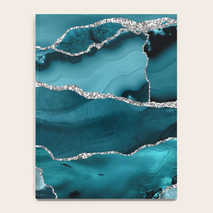 Glamour Turquoise Blue Bohemian Watercolor Marble With Silver Glitter Veins Notebook Gallery Image 4