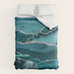 Glamour Turquoise Blue Bohemian Watercolor Marble With Silver Glitter Veins Comforter Gallery Image 6