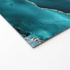 Glamour Turquoise Blue Bohemian Watercolor Marble With Silver Glitter Veins Welcome Mat Gallery Image 2