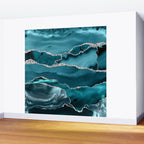 Glamour Turquoise Blue Bohemian Watercolor Marble With Silver Glitter Veins Wall Mural Gallery Image 2