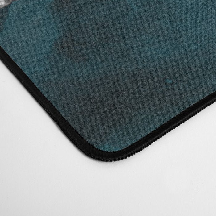 Glamour Turquoise Blue Bohemian Watercolor Marble With Silver Glitter Veins Desk Mat Gallery Image 4