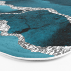 Glamour Turquoise Blue Bohemian Watercolor Marble With Silver Glitter Veins Bath Mat Gallery Image 3