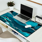 Glamour Turquoise Blue Bohemian Watercolor Marble With Silver Glitter Veins Desk Mat Gallery Image 2