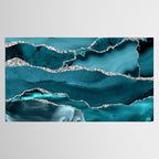 Glamour Turquoise Blue Bohemian Watercolor Marble With Silver Glitter Veins Tablecloth Gallery Image 2