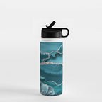 Glamour Turquoise Blue Bohemian Watercolor Marble With Silver Glitter Veins Water Bottle Gallery Image 1