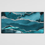 Glamour Turquoise Blue Bohemian Watercolor Marble With Silver Glitter Veins Desk Mat Gallery Image 3