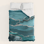 Glamour Turquoise Blue Bohemian Watercolor Marble With Silver Glitter Veins Duvet Cover Gallery Image 6