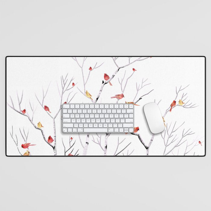 Birch Trees and Cardinal 2  Desk Mat Gallery Image 1