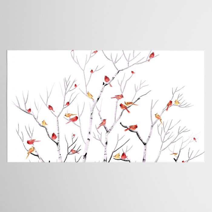Birch Trees and Cardinal 2  Tablecloth Gallery Image 2