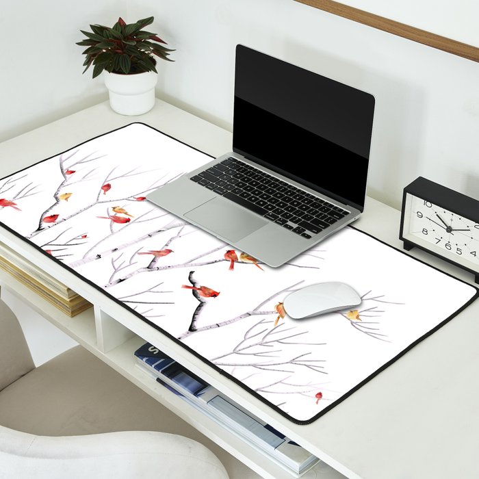 Birch Trees and Cardinal 2  Desk Mat Gallery Image 2