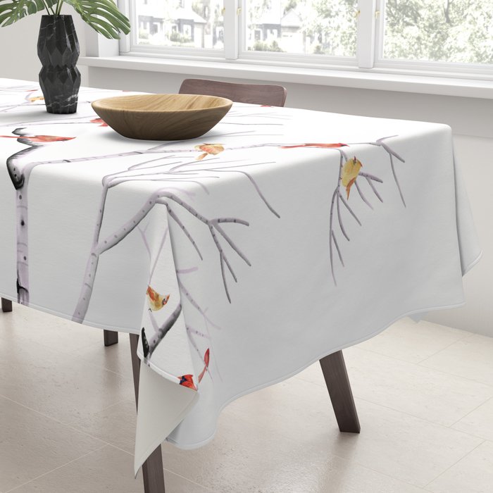 Birch Trees and Cardinal 2  Tablecloth Gallery Image 3