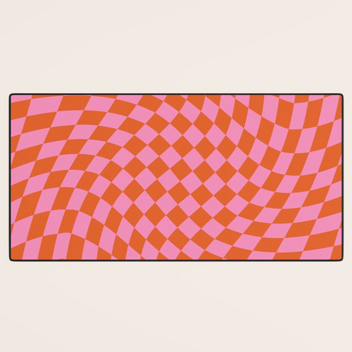 Retro Orange and Pink Checker Desk Mat Gallery Image 3