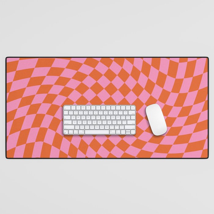 Retro Orange and Pink Checker Desk Mat Gallery Image 1