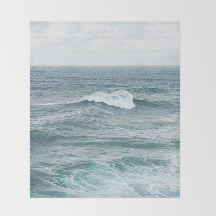 Atlantic Blues | Blue Ocean Water on the Coast of Nazaré Art Print | Wave Photography in Portugal Throw Blanket Gallery Image 2