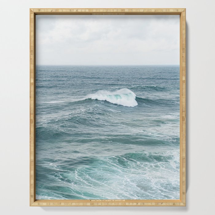 Atlantic Blues | Blue Ocean Water on the Coast of Nazaré Art Print | Wave Photography in Portugal Serving Tray Gallery Image 1
